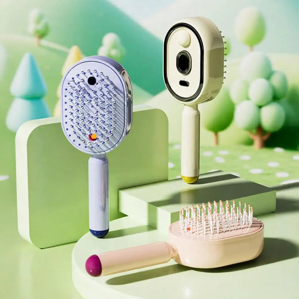 Electric Steam Hair Brush with Water Spray Reduce Frizz Anti-Static Misting Hairbrush Cordless Fluffy Hair Detangling Brush