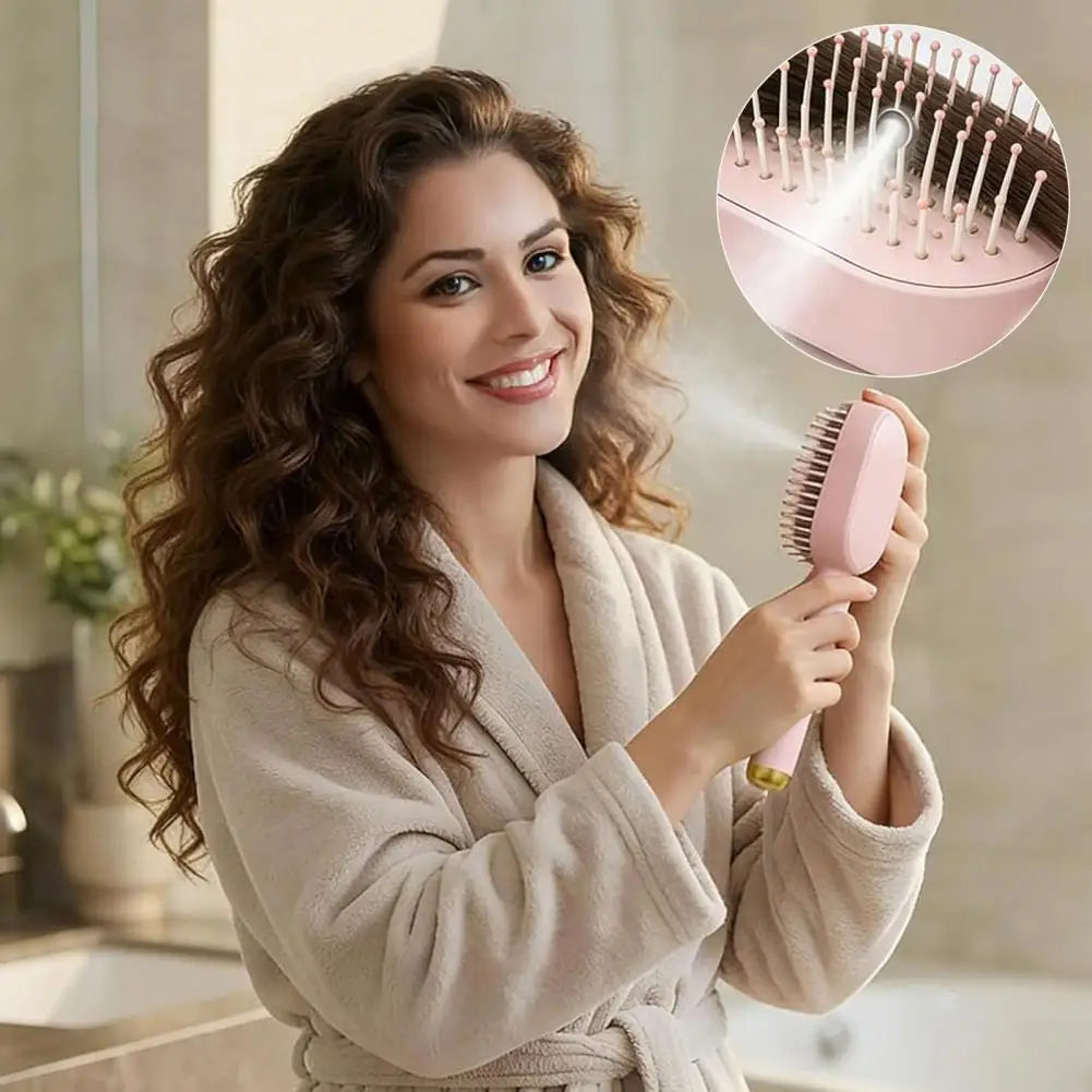Electric Steam Hair Brush with Water Spray Reduce Frizz Anti-Static Misting Hairbrush Cordless Fluffy Hair Detangling Brush