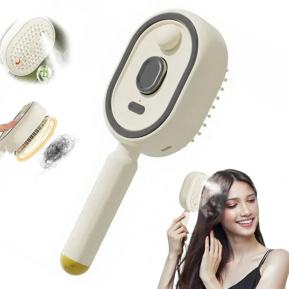 Electric Steam Hair Brush with Water Spray Reduce Frizz Anti-Static Misting Hairbrush Cordless Fluffy Hair Detangling Brush