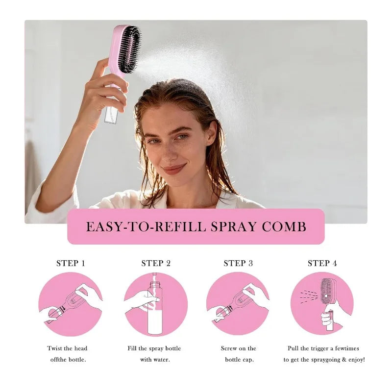 2-in-1 Spray Hair Brush — Detangling Comb with Water Mist & Scalp Massage