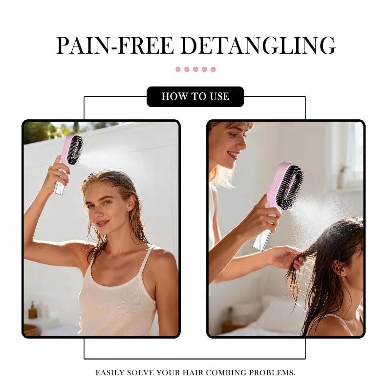 2-in-1 Spray Hair Brush — Detangling Comb with Water Mist & Scalp Massage