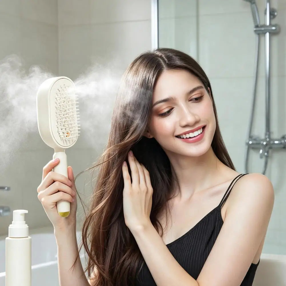 Electric Steam Hair Brush with Water Spray Reduce Frizz Anti-Static Misting Hairbrush Cordless Fluffy Hair Detangling Brush