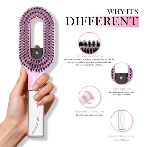 2-in-1 Spray Hair Brush — Detangling Comb with Water Mist & Scalp Massage